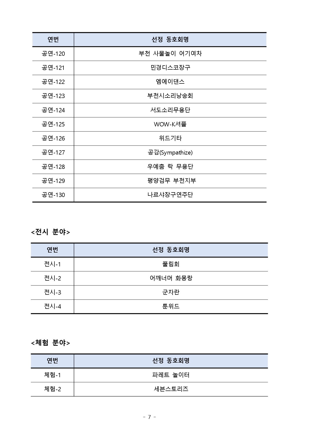 2024년 제10회 부천생활문화페스티벌 다락 참가 생활문화동호회 선정 결과 공고 안내 - 아래 텍스트 참조